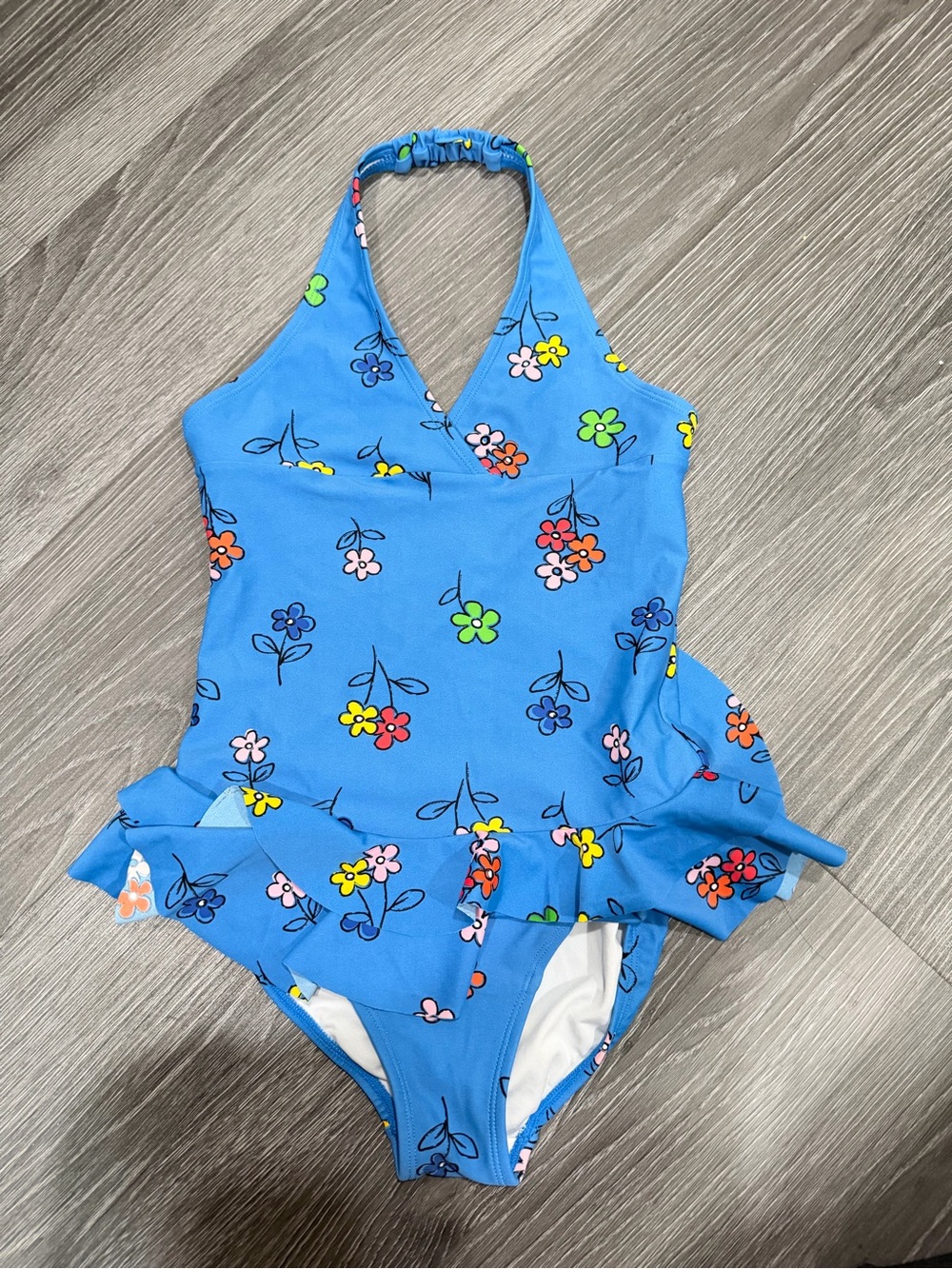 Hannah andersson Girls' Blue Floral Halter Swim One-Piece